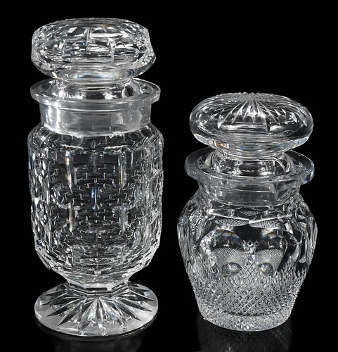 Two American Brilliant Period Cut Glass Covered Cherry Jars