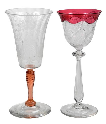 Two Steuben Clear and Colored Glass Goblets