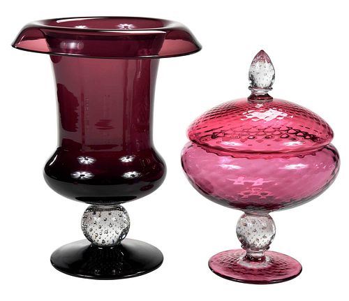Two Pairpoint Colored Cut Glass Table Objects