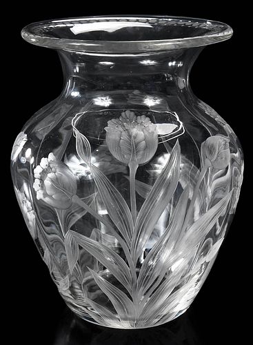 Sinclaire Glass Vase with Engraved Tulip Design