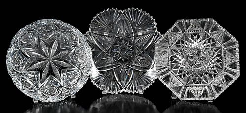 Three American Brilliant Period Cut Glass Dishes
