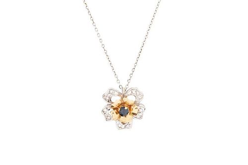 Dogwood Bloom 18k Gold, Sapphire & Quartz Necklace