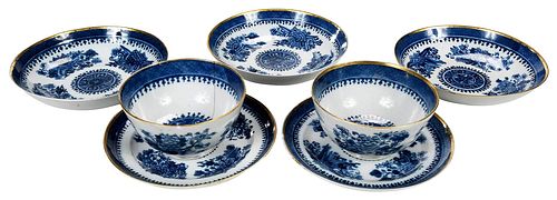 Seven Chinese Export Fitzhugh Blue and White Dishes
