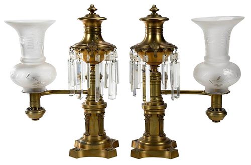 Pair of Brass and Glass Argand Lamps