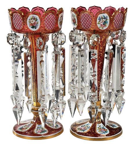 Pair of Bohemian Cranberry Glass Lusters 