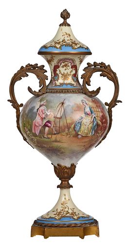 French Sevres Style Bronze Mounted Porcelain Vase