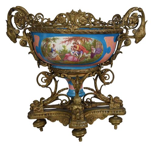 Sevres Style Porcelain Centerpiece with Gilt Bronze Mounts