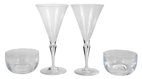Ten Clear Glass Stems with Four Finger Bowls