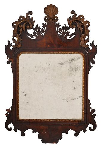 Georgian Figured and Parcel Gilt Mahogany Mirror