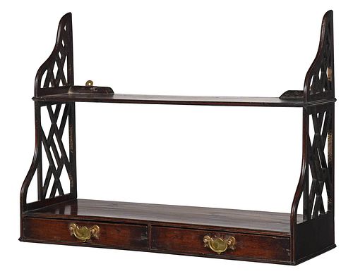 Chinese Chippendale Mahogany Two Tiered Hanging Shelf