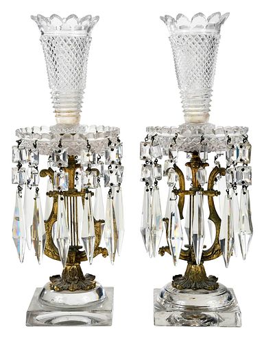 Pair of Irish Crystal and Gilt Bronze Lusters