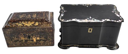 Two Black Lacquered and Gilt Decorated Tea Caddies