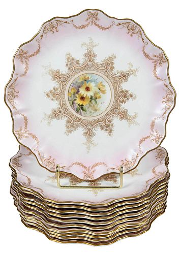 11 Doulton Porcelain Floral Decorated Plates