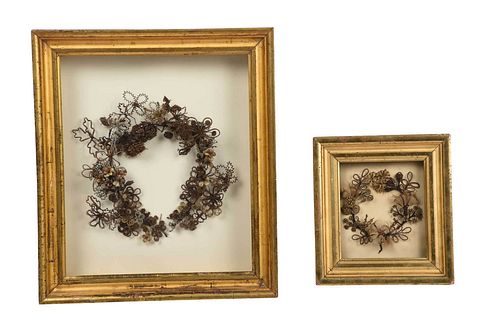 Two Victorian Framed Mourning Wreaths