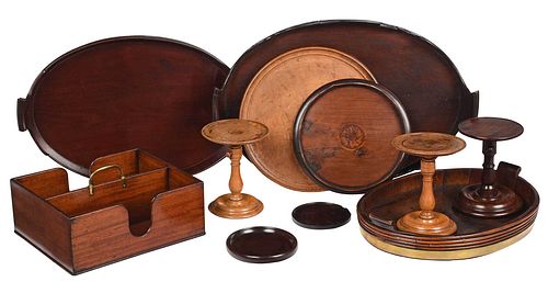 Cutlery Tray, Three Candlestick Risers, and Seven Serving Trays