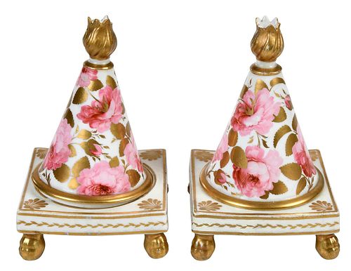 Pair of Porcelain Painted and Gilt Perfume Burners