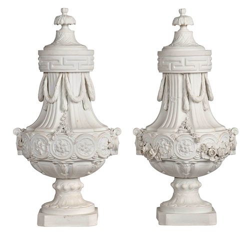 Pair of Parian Ware Covered Urns