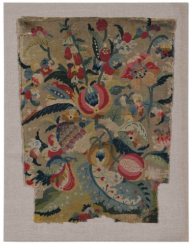 French Tapestry Fragment Mounted on Linen Board