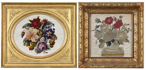 Two 19th Century Raised Floral Needleworks