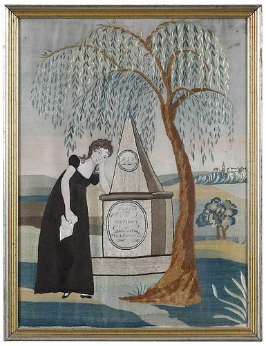 19th Century Silk and Watercolor Mourning Needlework
