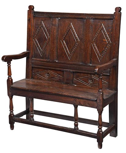 Early English Carved Oak Settle