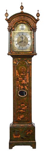 Queen Anne Green Japanned Tall Case Clock