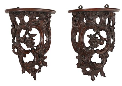 Fine Pair Chippendale Carved Mahogany Wall Brackets 