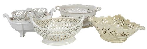 Four Leeds Creamware Pottery Reticulated Baskets