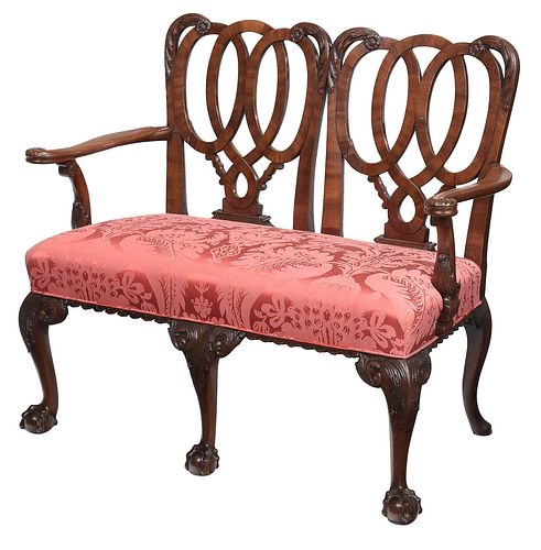 George III Carved Mahogany Double Chair Back Settee