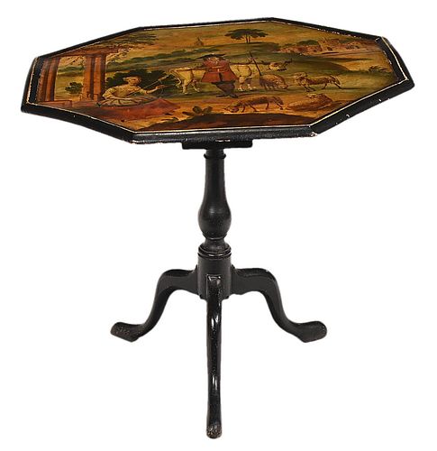 George III Paint Decorated Octagonal Tilt Top Tea Table