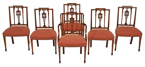 Set of Six Sheraton Carved Mahogany Dining Chairs