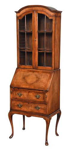 Diminutive Queen Anne Style Figured Walnut Secretary Bookcase