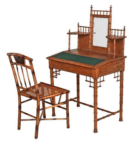 Bird's Eye Maple Faux Bamboo Writing Desk and Chair