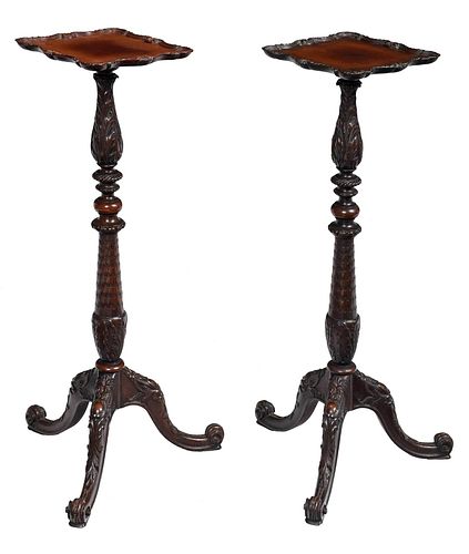 Very Fine Pair Carved Mahogany Pedestals