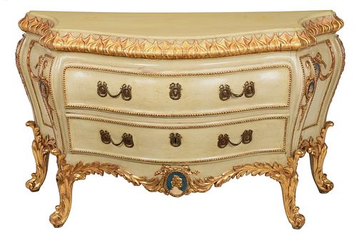 Venetian Baroque Style Painted and Gilt Bombe Bedside Commode