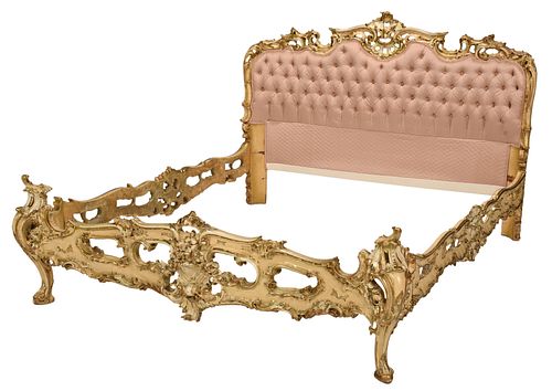 An Italian Rococo Style Paint Decorated Bedstead