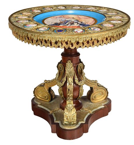 Louis XVI Style Hand Painted Porcelain Brass Mounted Center Table
