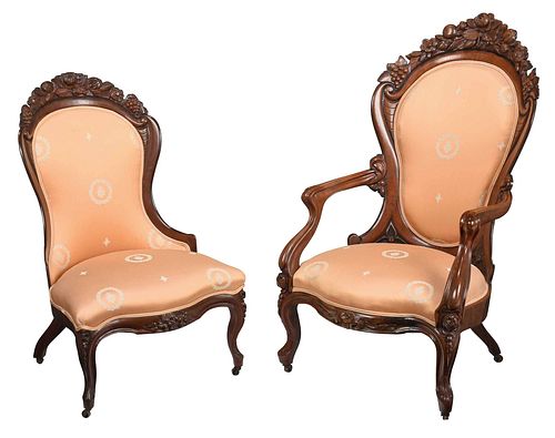 Two Belter Attributed Carved Laminated Rosewood Chairs