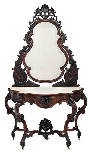 *American Rococo Revival Carved Laminated Rosewood Dressing Table