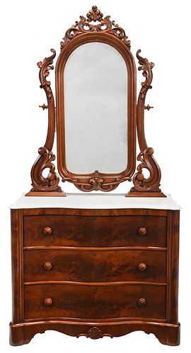 Signed Belter Rococo Revival Carved Walnut Marble Top Dresser