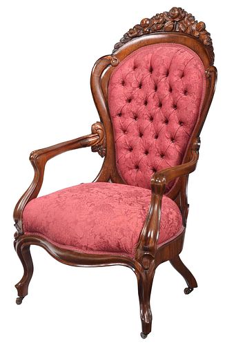 Belter Attributed Rococo Revival Laminated Rosewood Open Armchair