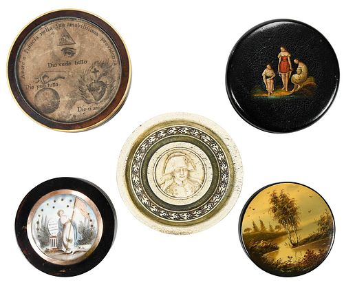 Group of Five Round Snuff Boxes