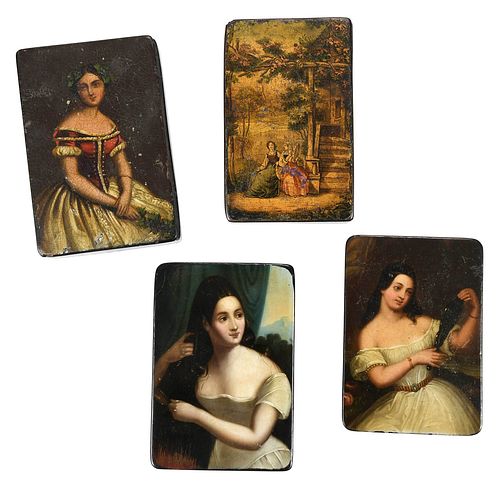 Group of Four Lacquered and Painted Patch Boxes