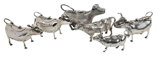Six Silver Cow Creamers