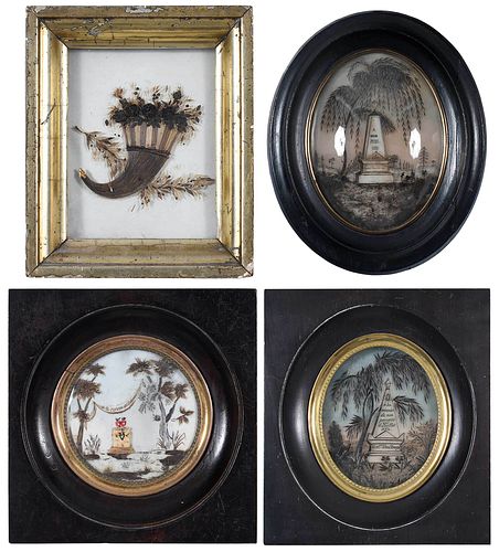 Four French Memento Mori, Reverse Painted Glass
