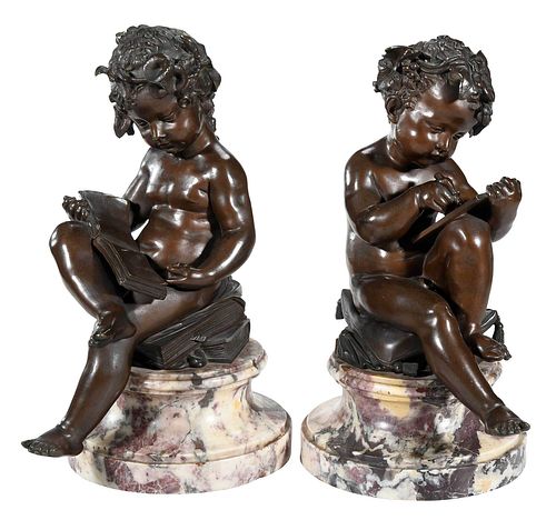 Pair of Continental Bronze Allegorical Sculptures