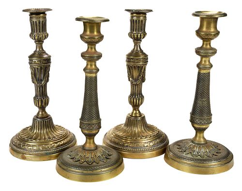 Two Fine Pairs Bronze Candlesticks