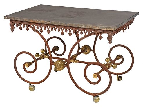 French Iron, Brass, and Slate Top Pastry Table