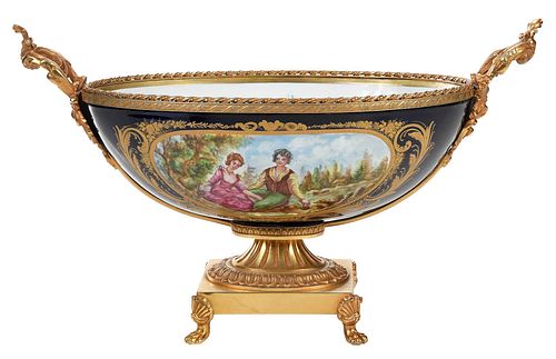 Sevres Style Gilt Bronze Mounted Porcelain Center Bowl