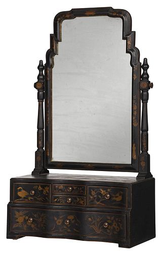 Export Queen Anne Lacquered and Gilt Shaving Mirror